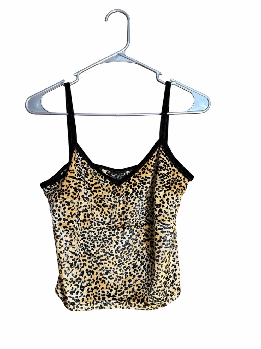 Vintage Leopard Print Cami Tank Top with Black Trim